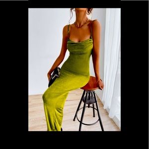 Chartreuse Backless Tie Ruched Dress~ Extremely Flatteringly ~ Size L (8-10)